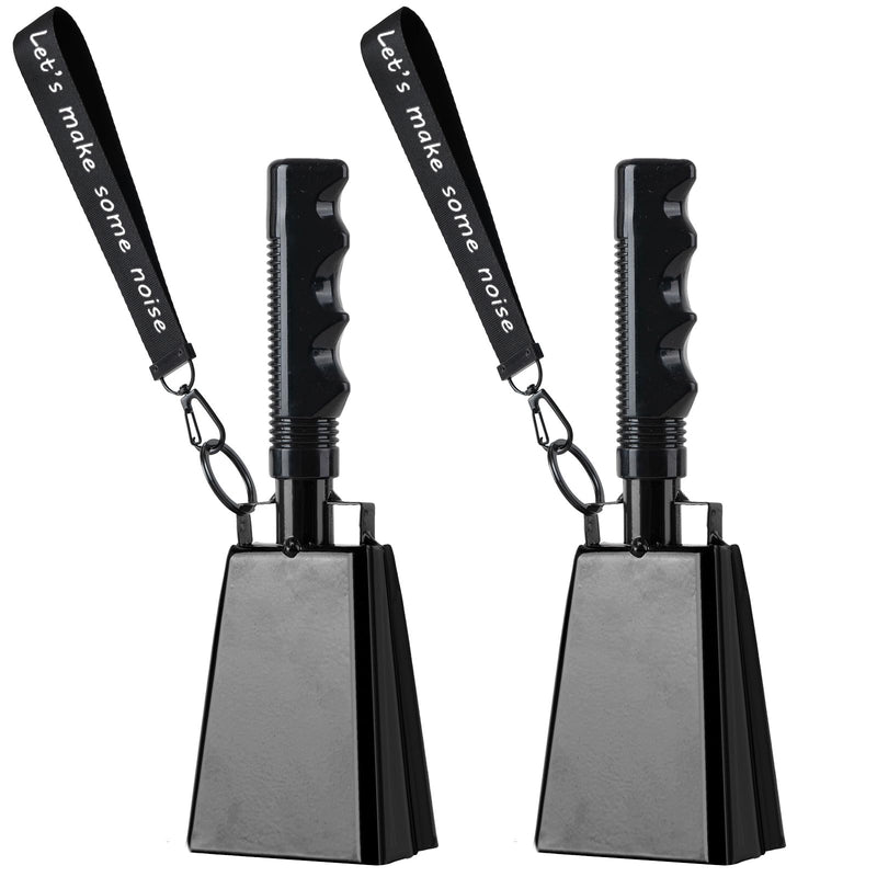 Cow Bells with Wrist Strap - Cowbell with Handle 2pcs, Customizable Cowbells for Sporting Events, for Football Games,Party, Concert, Graduations, Farm Ranch (black) black