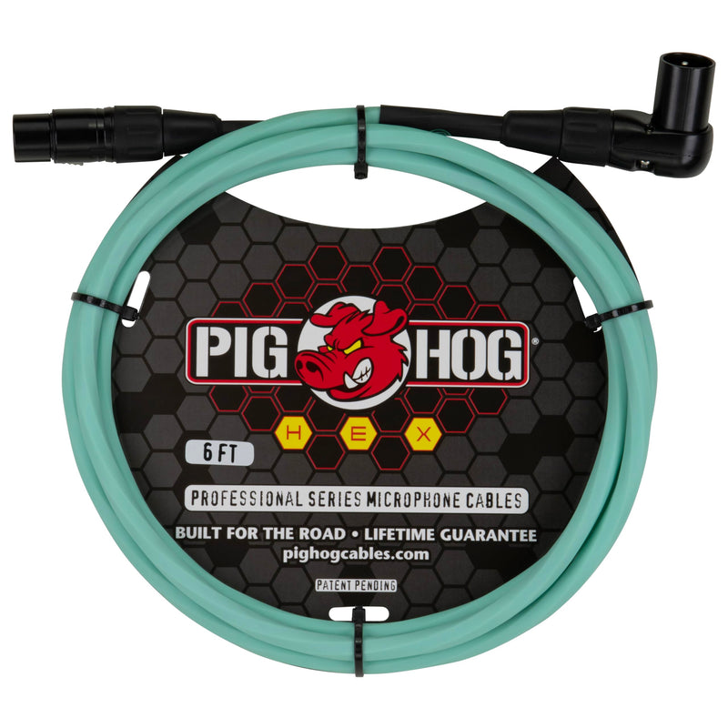 [AUSTRALIA] - Pig Hog PHMH6SGR Hex Series, 6ft Right Angle Mic Cable, Seafoam Green 