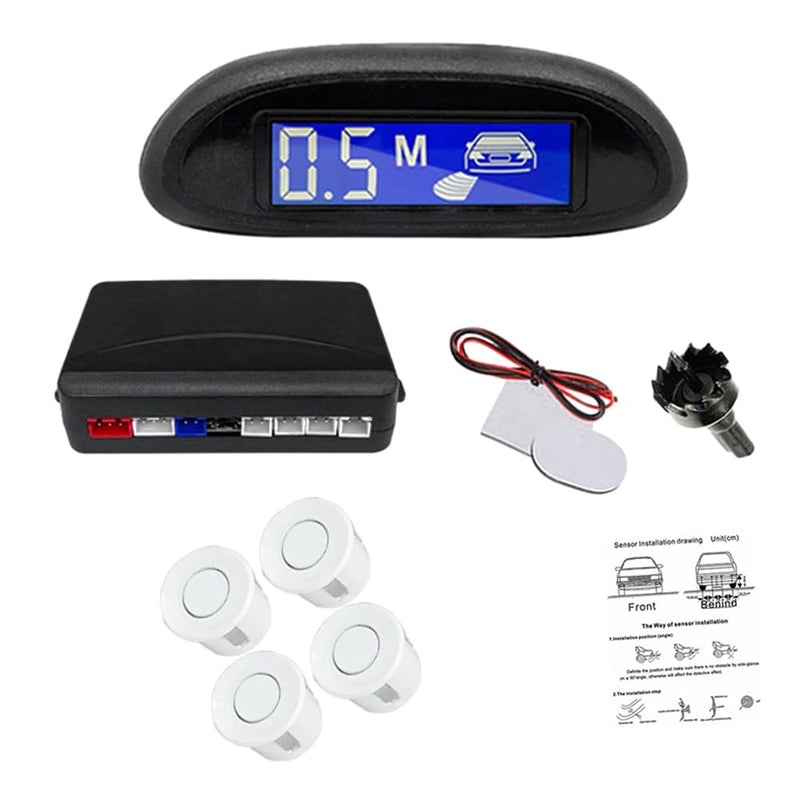 [AUSTRALIA] - 4 Sensors Car Parking Assistance Reversing Radar LED Display Sound Warning White, Car Reversing Radars System, Front/Rear LED Display 12V Car Vehicle Reverse Backup Radar System 