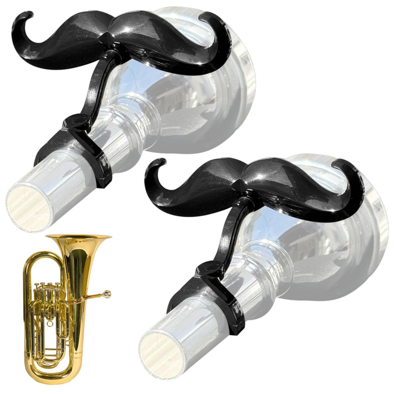 [2 Pack] Clip-On Mustache For Tubas - Includes Protective Case - Made To Fit All Tuba Mouthpieces - Perfect Accessory For Young Musicians