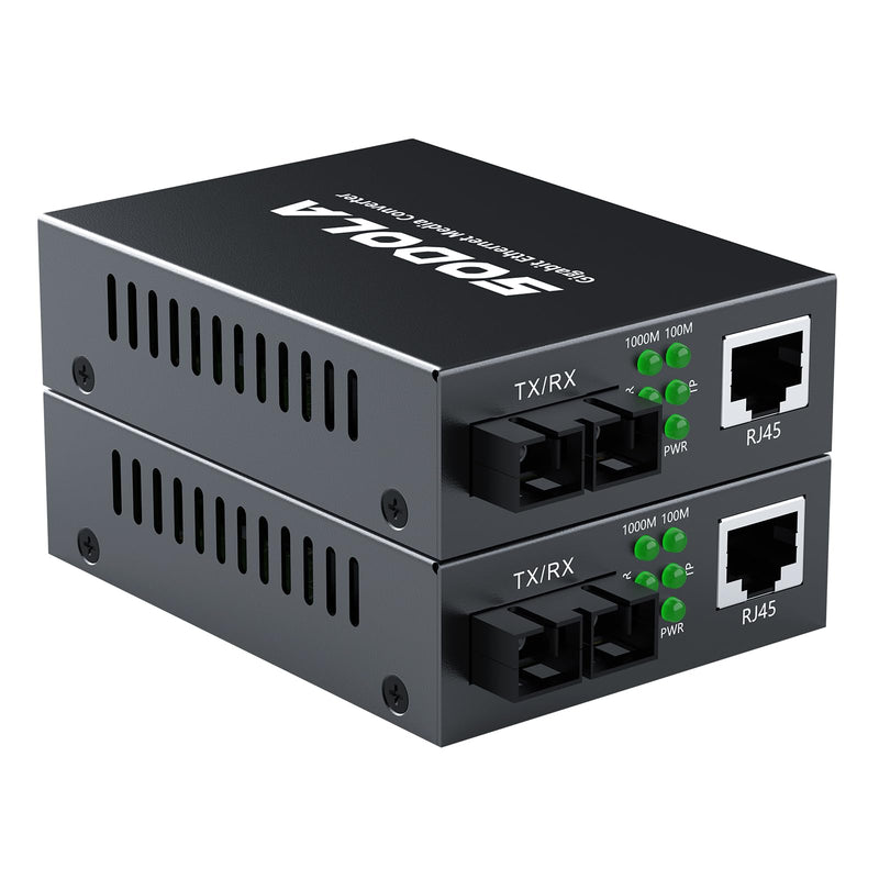 SODOLA Gigabit SingleMode Fiber to Ethernet Media Converter, Dual SC Fiber, 1000Base-LX to 10/100/1000Base-Tx Gigabit SMF Fiber SC to Copper RJ45 Ethernet Converter, up to 20km, Pack of 2