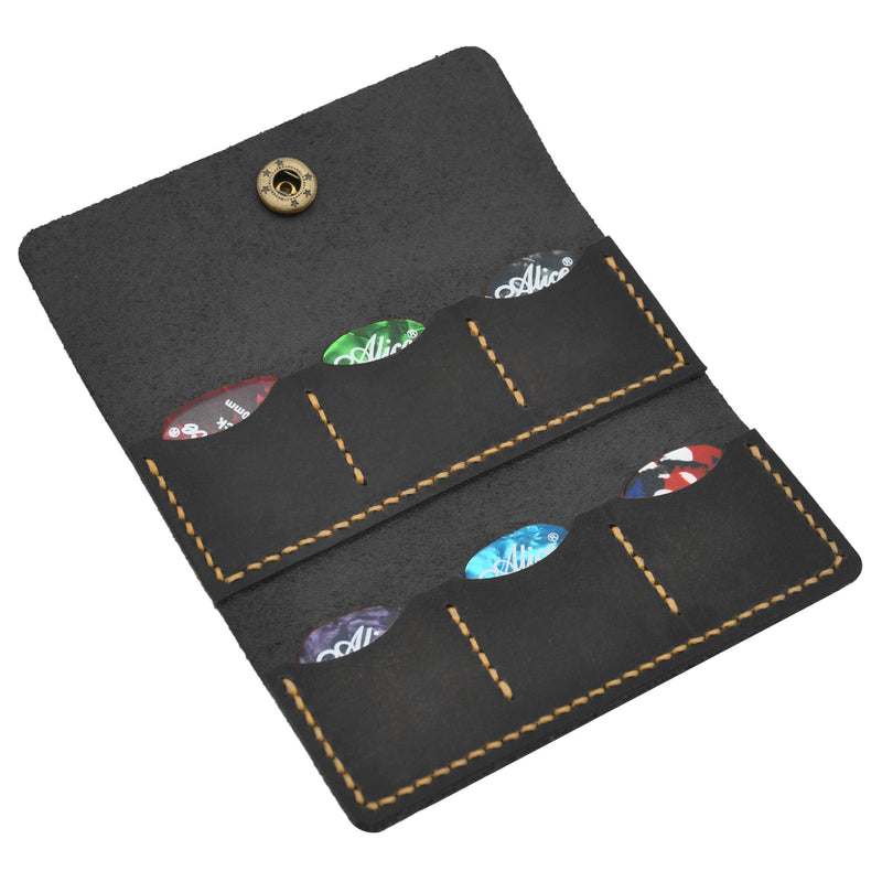 Guitar pick holder leather,Guitar pick holder gift,Leather guitar pick case,Gift for guitarist (Black) Black
