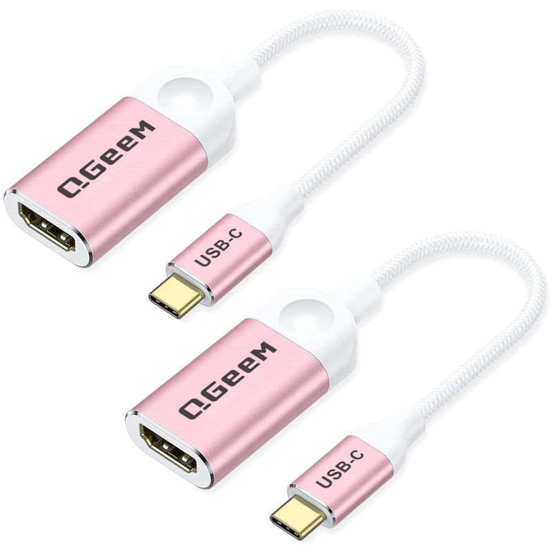 QGeeM USB C to HDMI Adapter 4K Cable, USB Type-C to HDMI Adapter [Thunderbolt 3/4] for Laptop MacBook Pro/Air, iPhone15 Pro max, Dell XPS, HP.Pixelbook, Thinkpad,Surface,etc.-Pink-2Packs Pink-2 PCS