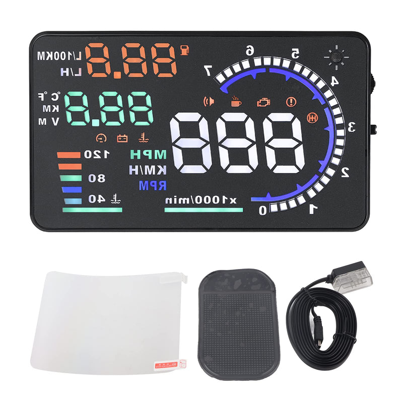 Majatou Car HUD, A8 5.5 Inches Head up Display Windshield Screen Display Head up Display for Car to Display a Huge Range of Car Statistics with OBDII or EUOBD Interface Plug (A8)