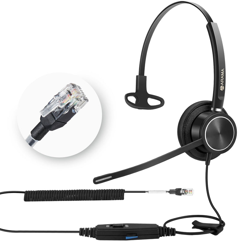 [AUSTRALIA] - Arama RJ9 Telephone Headset with Noise Canceling Mic & Corded Office Phone Headset Compatible with Polycom Plantronics ShoreTel Toshiba Digium Nortel Landline Phones Monaural A810S1 