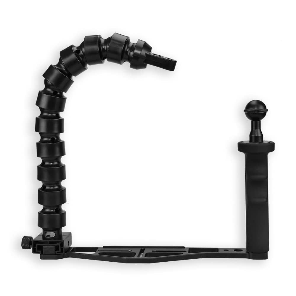 Underwater Camera Handle Tray Holder, Bracket with 10 Inch Light Arm Flex Arm, Lightweight Aluminum Tray/Grip for Underwater Camera Case (TS-11)