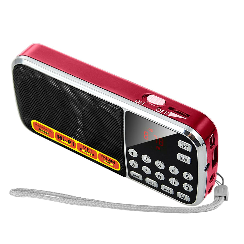 [AUSTRALIA] - Small Radios Portable AM FM:Battery Powered Radio Support USB Flash Disk/Micro SD Card MP3 Playback TF Card Slot Digital Buttons Bass Diaphragm Pocket Radio with Excellent Reception and Sound Quality red 