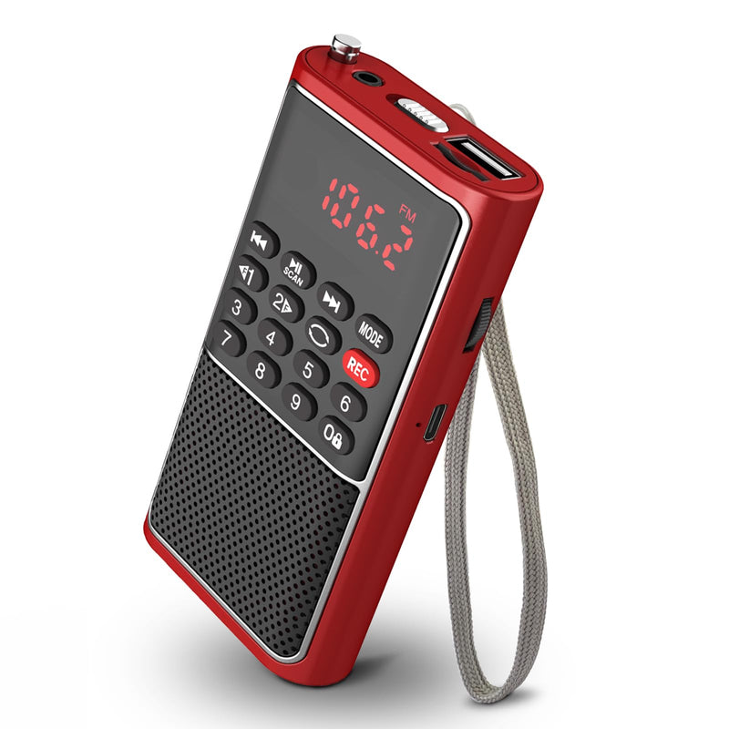 [AUSTRALIA] - Small FM Radio Pocket Portable Radio,Rechargeable Battery Operated,USB/Micro SD Card/TF Card Slot Mp3 Player,Numeric Key, with Recorder,Excellent Reception and Sound,Suitable for Home & Outdoor Use RED 