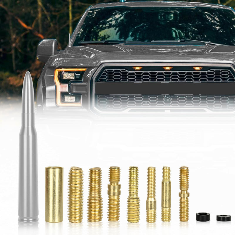 Universal Car Bullet Antenna Durable Truck Antenna AM/FM Radio for Most Cars Accessories Replacement Suitable for Chevrolet, Ford, Wrangler, Jeep (Silver) Silver