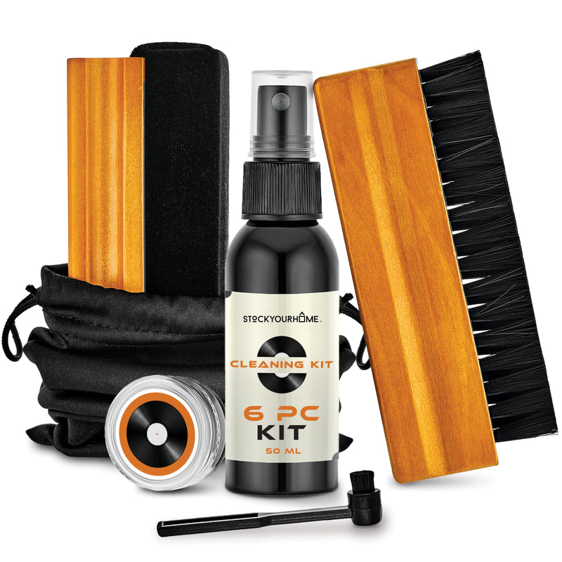 [AUSTRALIA] - Stock Your Home 6 Piece Vinyl Record Cleaning Kit, Includes Vinyl Cleaner Spray, Anti-Static & Velvet Vinyl Record Brush, Needle Cleaning Gel & Brush, and Drawstring Duster Bag 