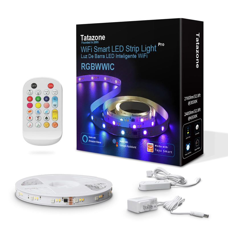 [AUSTRALIA] - Tatazone 32.8ft RGBWW+IC WiFi Smart Flowing Led Strip Light, RGB Chasing Effect+Tunable White 3000K-6500K Led Lights Compatible with Alexa and Google, Color Changing, Music Sync for Bedroom 