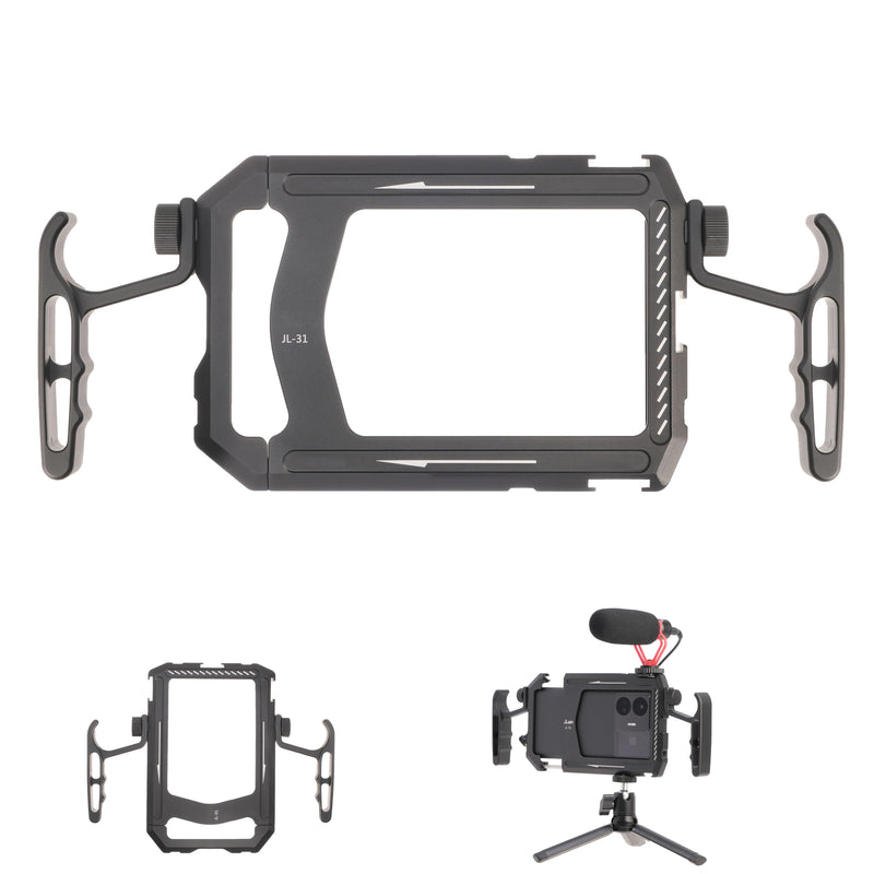 Fotga Aluminum Universal Smartphone Cage Photo Video Stabilizer with Handles Rig for Iphone Samsung Cell Phone Vlog Live Stream Filmmaking,with Cold Shoe Tripod Mount