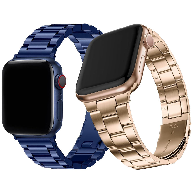 Fullmosa Compatible Stainless Steel Apple Watch Band 44mm/45mm/42mm Blue with Case & Compatible Metal Apple Watch Band with Case 44mm/45mm/42mm,Rose Gold