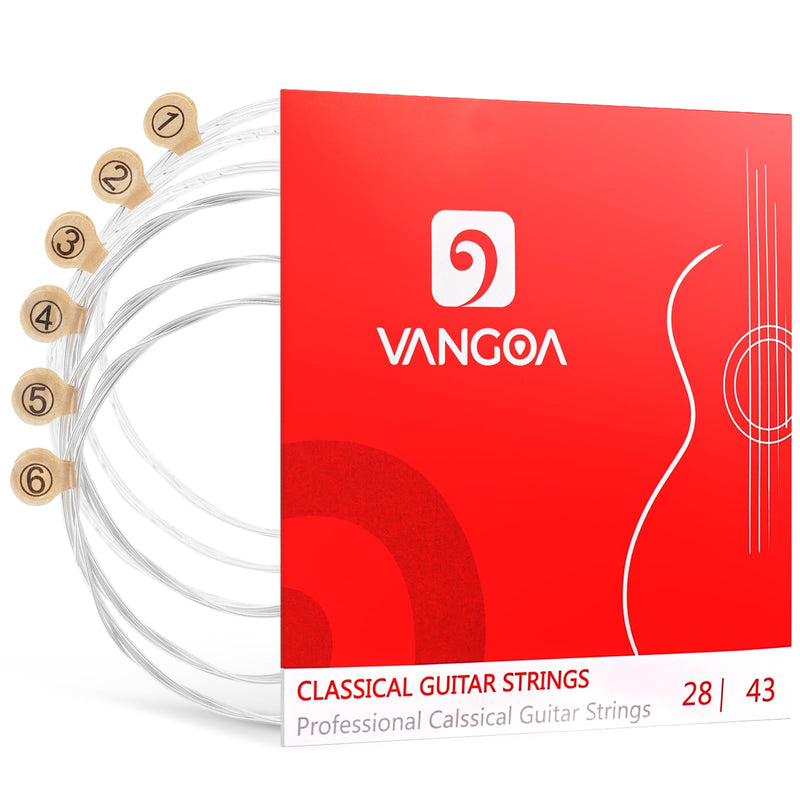 Vangoa Classical Guitar Strings Nylon, Guitar Strings for Classical Guitar - Folk Nylon Guitar Strings for Beginners, Normal Tension - Nylon Core Silver Plated Wrap (6-String set), TC50L