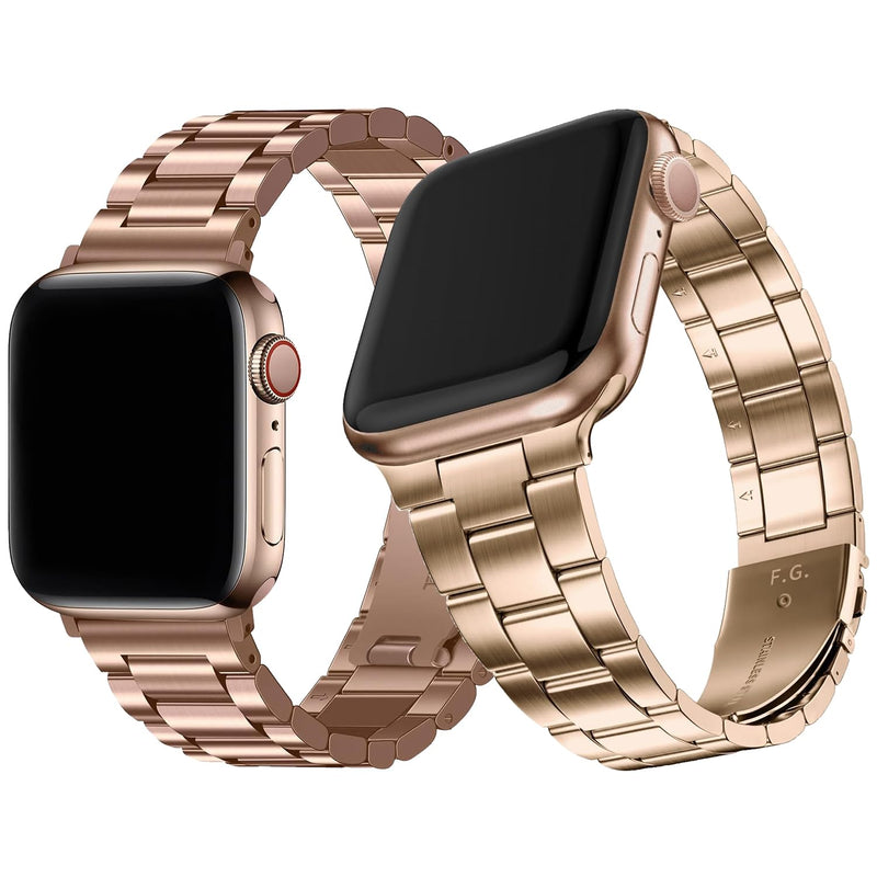 Fullmosa Compatible Stainless Steel Apple Watch Band 44mm/45mm/42mm Rose Gold with Case & Compatible Metal No tool needed Apple Watch Band with Case 44mm/45mm/42mm Rose Gold