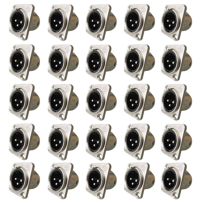 RIVIERA XLR Panel Chassis 3pin Male with Fine Chrome-Plated Metal Housing and Silver-Plated Contacts (25 Pack Silver Male) 25 Pack Male Silver