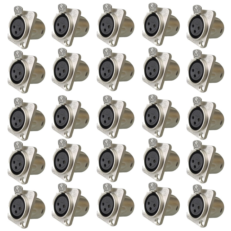 RIVIERA XLR Panel Mount Chassis 3pin Female with Fine Chrome-Plated Metal Housing and Silver-Coated Contacts (25 Pack Silver Female) 25 Pack Female Silver