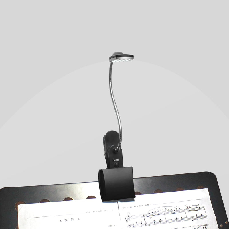 Music Stand Light, Clip on LED Book Lights, USB and AA Battery Operated, Reading Lamp in Bed, 3 Brightness Levels, Ideal for Musician, Piano Player, Kids, Travel, Black