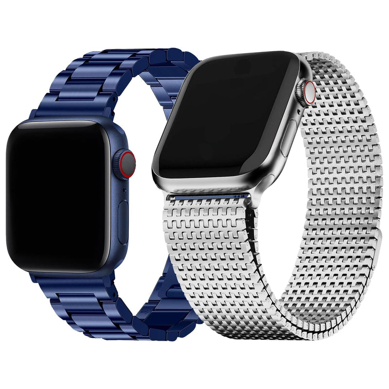Fullmosa Compatible Stainless Steel Apple Watch Band 41mm/40mm/38mm Blue with Case & Compatible Metal Apple Watch Band with case 41mm/40mm/38mm,Silver