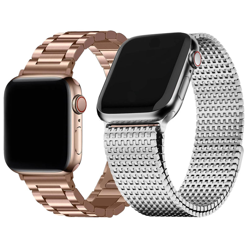 Fullmosa Compatible Stainless Steel Apple Watch Band 41mm/40mm/38mm Rose Gold with Case & Compatible Metal Apple Watch Band with case 41mm/40mm/38mm,Silver