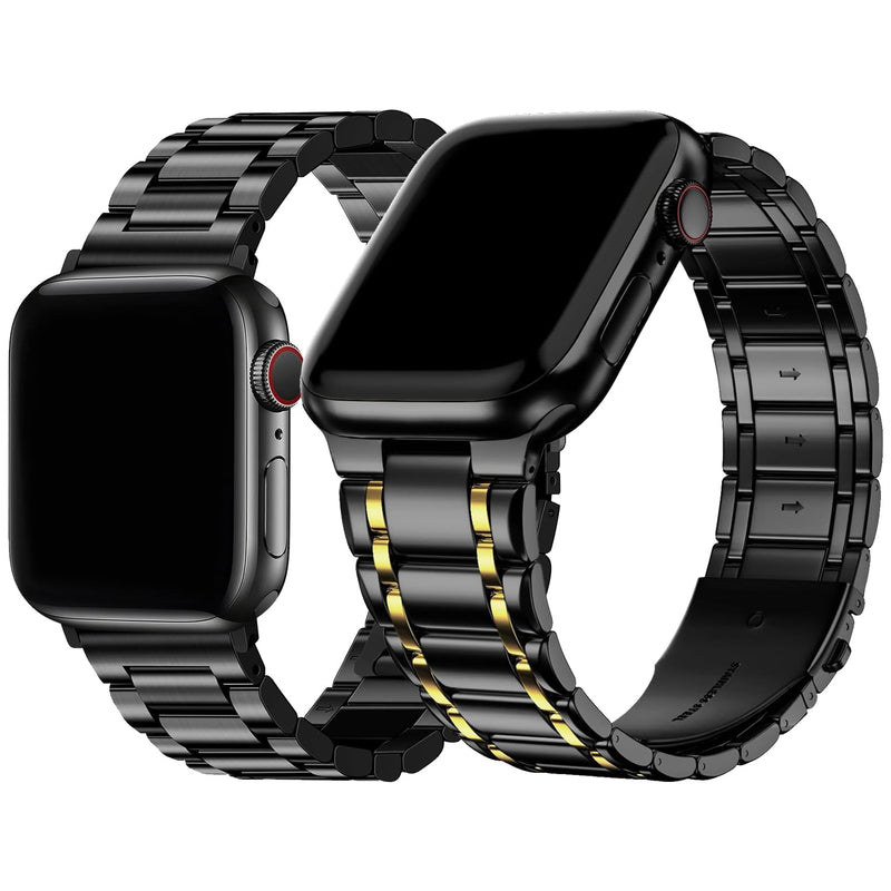 Fullmosa Compatible Stainless Steel Apple Watch Band Ultra/Ultra2 49mm Black with Case & Compatible Metal Apple Watch Band with case Ultra/Ultra2 49mm,Black and Gold