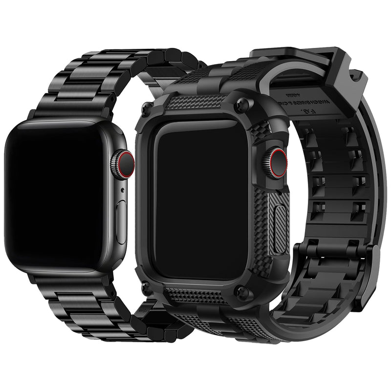 Fullmosa Compatible Stainless Steel Apple Watch Band Ultra/Ultra2 49mm Black with Case & Compatible Silicone Apple Watch Band Ultra/Ultra2 49mm,Black