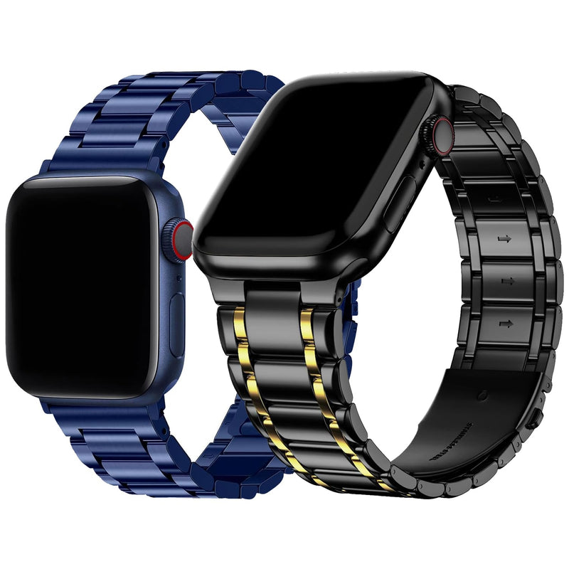 Fullmosa Compatible Stainless Steel Apple Watch Band 41mm/40mm/38mm Blue with Case & Compatible Metal Apple Watch Band with case 41mm/40mm/38mm, Black&Gold