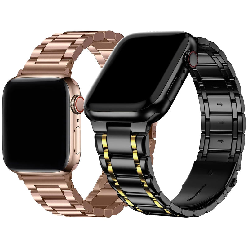 Fullmosa Compatible Stainless Steel Apple Watch Band 41mm/40mm/38mm Rose Gold with Case & Compatible Metal Apple Watch Band with case 41mm/40mm/38mm,Black and Gold
