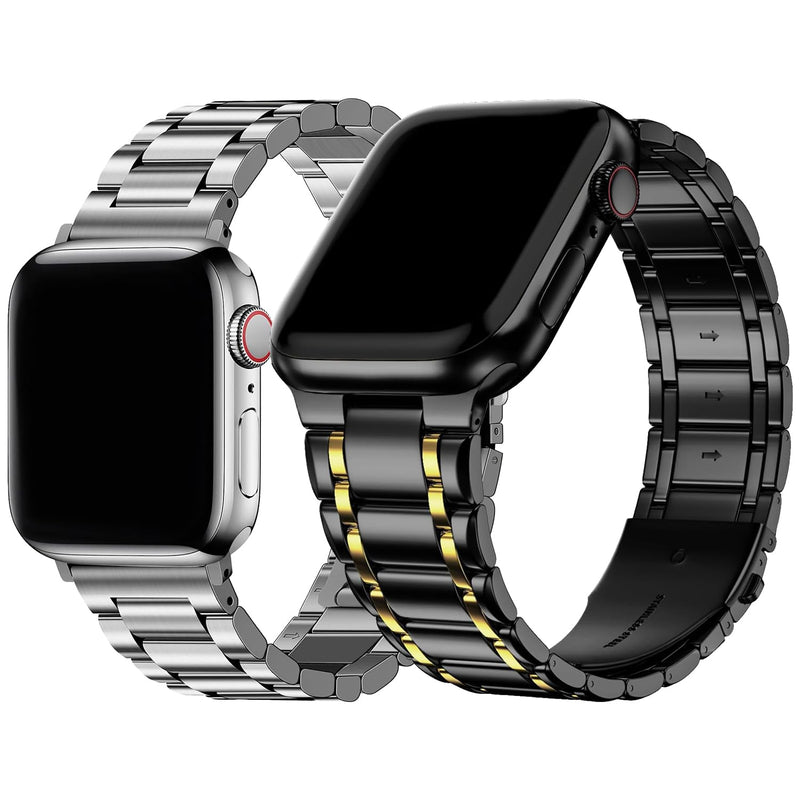 Fullmosa Compatible Stainless Steel Apple Watch Band Ultra/Ultra2 49mm Silver with Case & Compatible Metal Apple Watch Band with case Ultra/Ultra2 49mm,Black and Gold