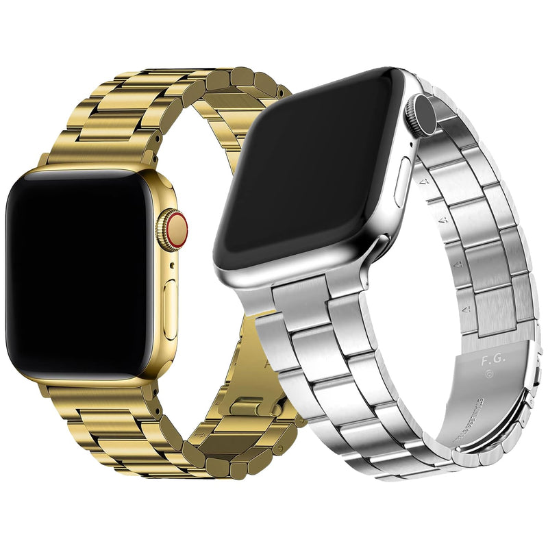 ullmosa Compatible Stainless Steel Apple Watch Band 44mm/45mm/42mm Golden with Case & Compatible Metal No tool needed Apple Watch Band with Case 44mm/45mm/42mm,Silver