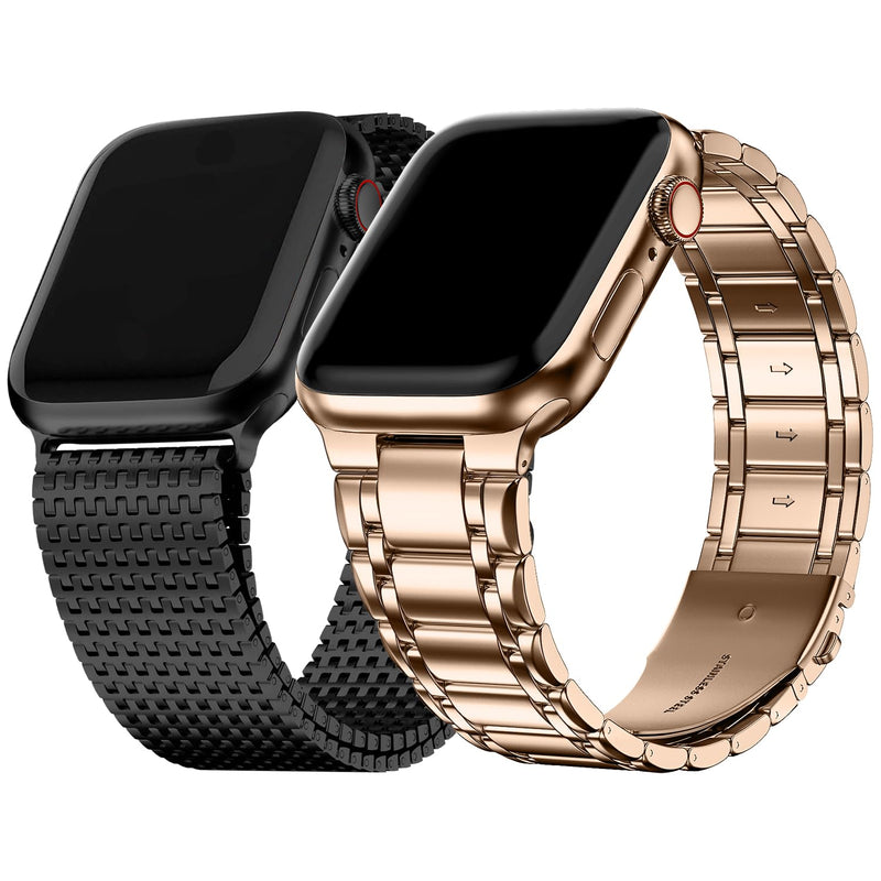Fullmosa Compatible Metal Mesh Apple Watch Band 44mm/45mm/42mm Black with Case & Compatible Stainless Steel Apple Watch Band with case 44mm/45mm/42mm,Rose Gold