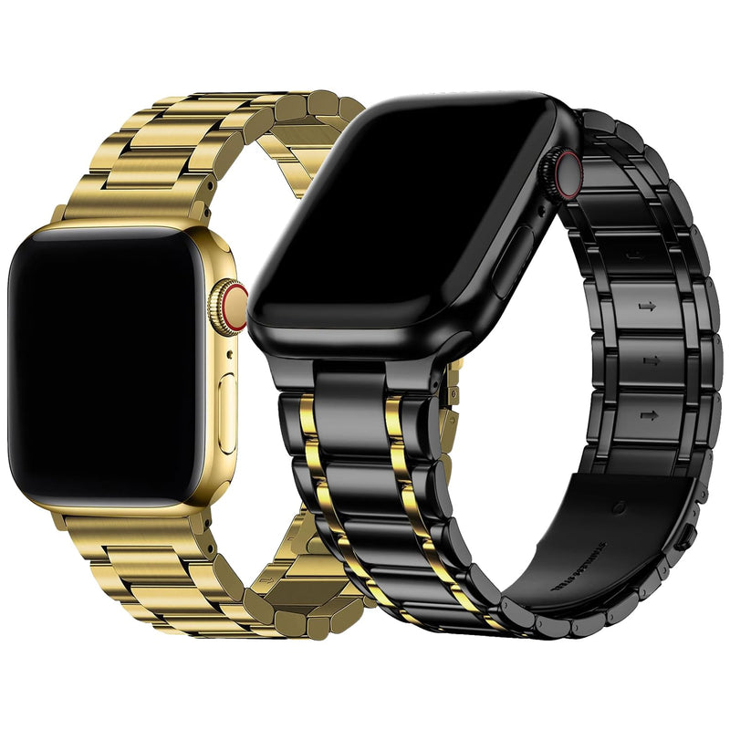 Fullmosa Compatible Stainless Steel Apple Watch Band 41mm/40mm/38mm Golden with Case & Compatible Metal Apple Watch Band with Case 41mm/40mm/38mm,Black&Gold