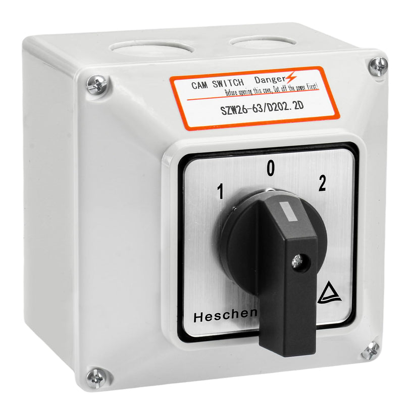 [AUSTRALIA] - Heschen Universal Rotary Cam Selector Changeover Switch, SZW26-63/D202.2D, 660V 63A, ON-Off-ON, 3 Position 2 Phase 8 Terminals, with Master Switch Exterior Box, Gray 