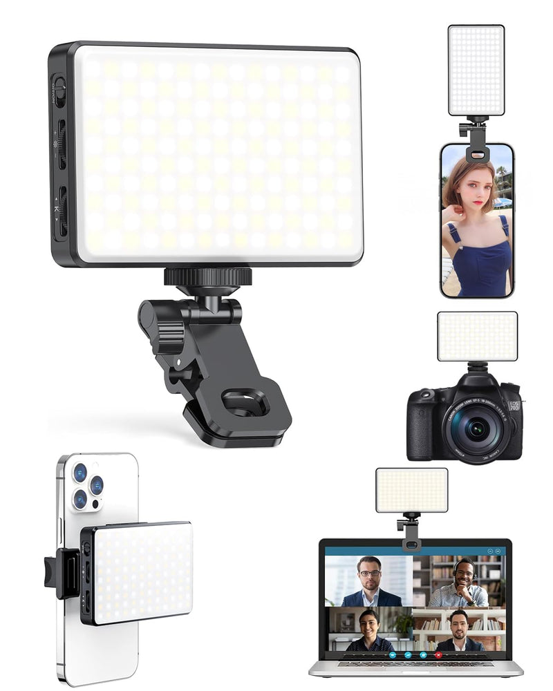 120 LED Selfie Light for Phone with Front & Back Clip, 3 Light Mode CRI 95+ 2500K-9000K Infinitely Dimmable Light, 3000mAh High Power Rechargeable Clip On Light for Selfie, Tiktok, Vlog Black