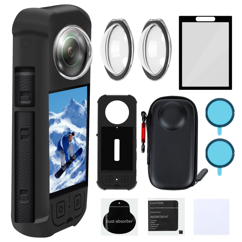 [AUSTRALIA] - Camera Protective Accessories Kit for Insta 360 X3 Include Silicone Protective Cover/Screen Protectors/Camera Case(with Buckle)/Front Behind Lens Guard 
