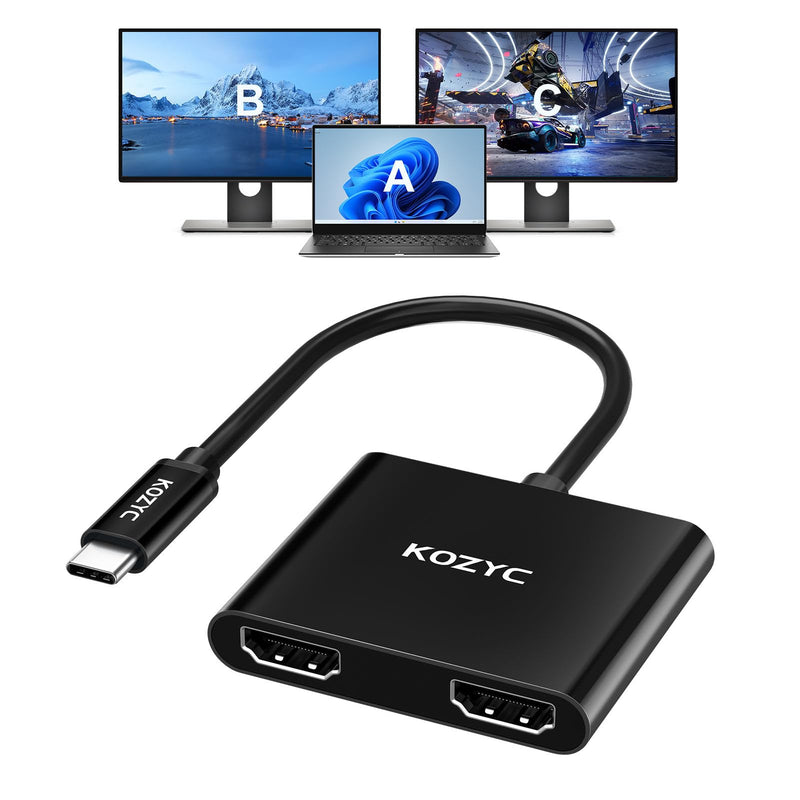 [AUSTRALIA] - USB C to Dual HDMI Adapter 4K@60hz, Type C to HDMI Splitter Extended Display for MacBook/MacBook Pro Air Dell XPS13/15, Samsung Galaxy S9/S9+ [MST Mode (Extended displays) Only for Win OS], Black 2-IN-1 USB-C Hub Dual HDMI Black 
