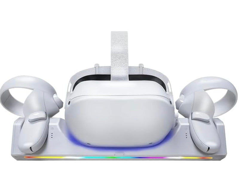 Charging Dock for Oculus Quest 2/Meta Quest 2, Charging Station Supports LED Indicator Meta Quest 2 VR Headset & Controllers, with 2 Rechargeable 2100mAh Batteries, USB-C Charger and Cable