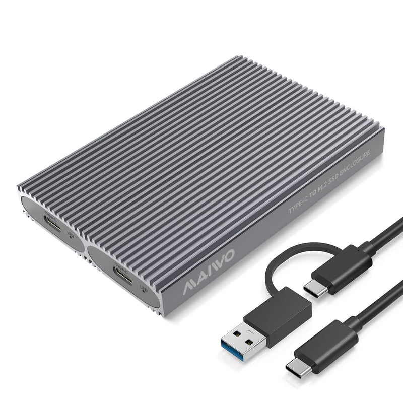 MAIWO 2 Bay M.2 NVMe SSD Enclosure USB 3.1 Gen2 Type-C 10Gbps Support UASP Tool Free Support 2230/2242/2260/2280 M Key/B&M Key Aluminum Case