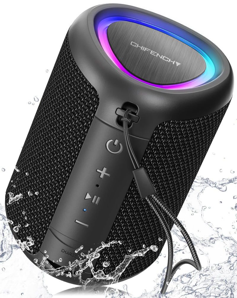 Portable Bluetooth Speaker with Lights,Powerful Crystal Clear Sound,IPX5 Waterproof,All Day Playtime,AUX&TF-Card Input,Bluetooth 5.3,TWS Paring,Small Wireless Speaker for Outdoor,Gift Ideas Black