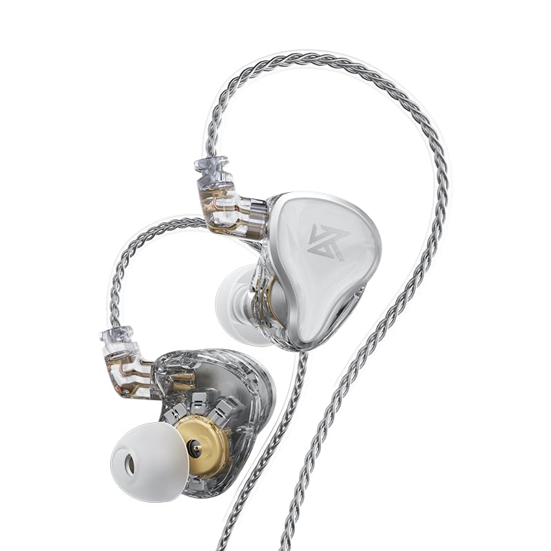 Linsoul KZ ZAS 7BA+1DD in-Ear Monitor, HiFi Bass Earbuds, Gaming Earbuds, Hybrid IEM Earphones with Recessed 2pin Cable for Audiophile Musician(Without Mic, Silver) Without Mic