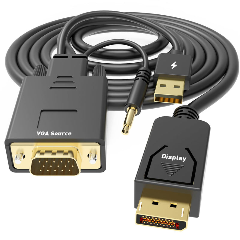 [AUSTRALIA] - VGA to DisplayPort Cable 6 Feet,1080P Uni-Directional VGA Computer to DP DisplayPort Monitor Adapter Male to Male Gold-Plated Cord Compatible with VGA Source to DP Display 