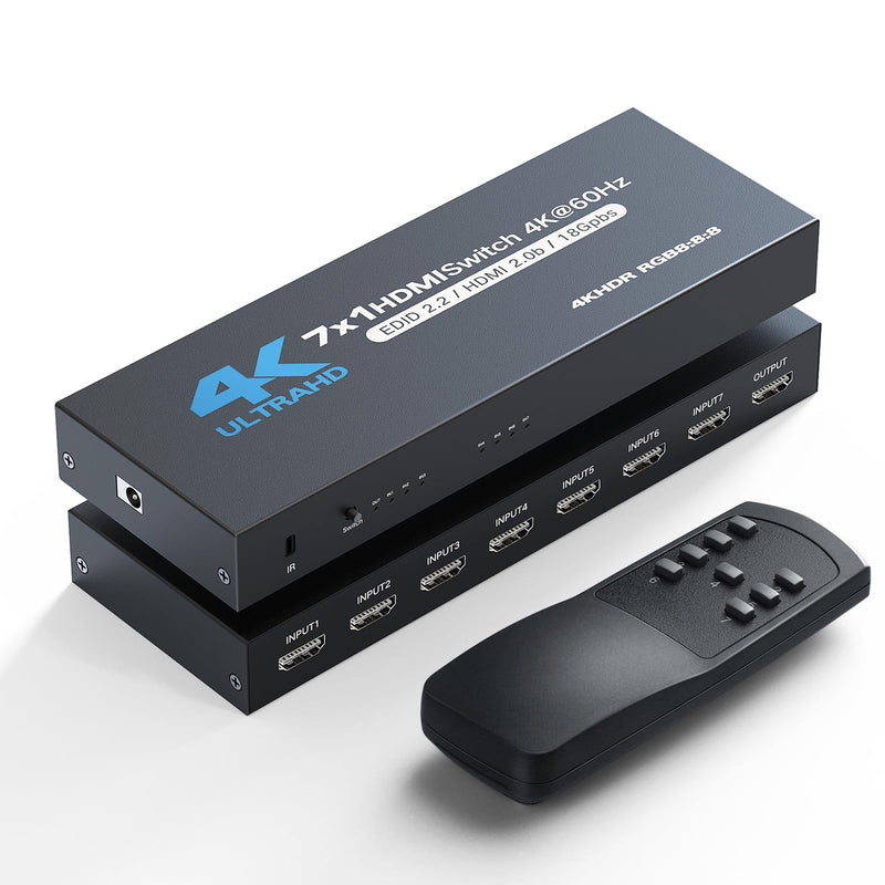 [AUSTRALIA] - HDMI Switch 7 in 1 Out, 4K60Hz HDMI Switcher with Remote, H-DMI Selector Box Support UltraHD Dolby HDR10 2.0 HDCP 2.2 3D, HD-MI Splitter Compatible with Xbox PS5/4/3 Blu-Ray Player Fire Stick Blue 