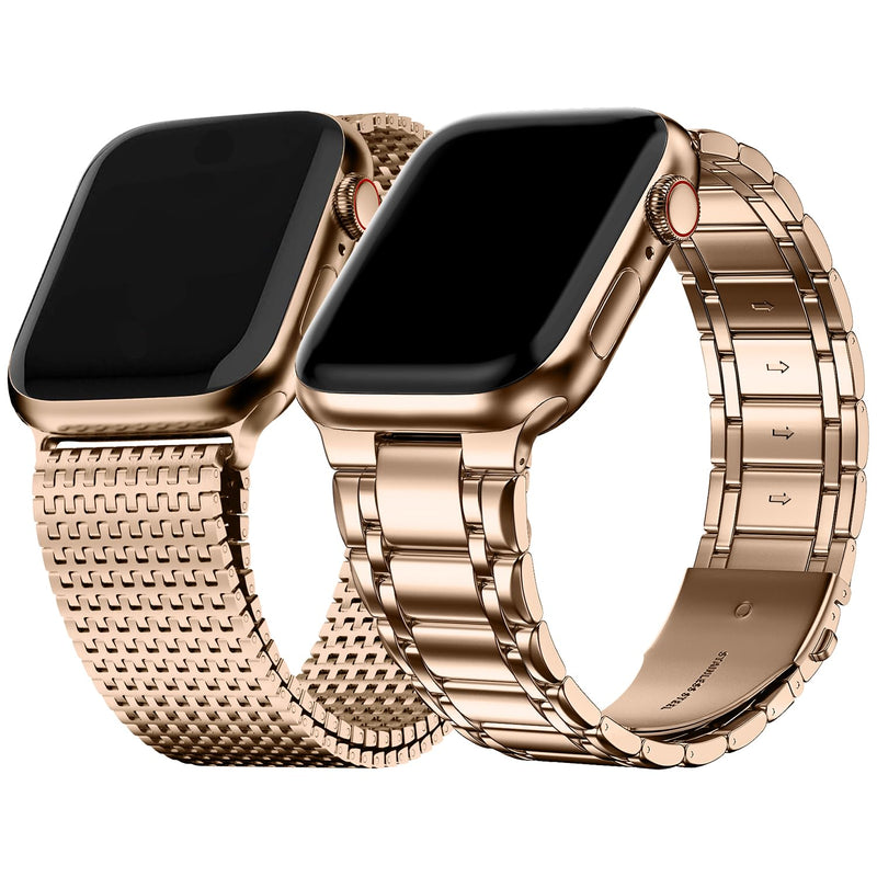 Fullmosa Compatible Metal Mesh Apple Watch Band 44mm/45mm/42mm Rose Gold with Case & Compatible Stainless Steel Apple Watch Band with case 44mm/45mm/42mm,Rose Gold