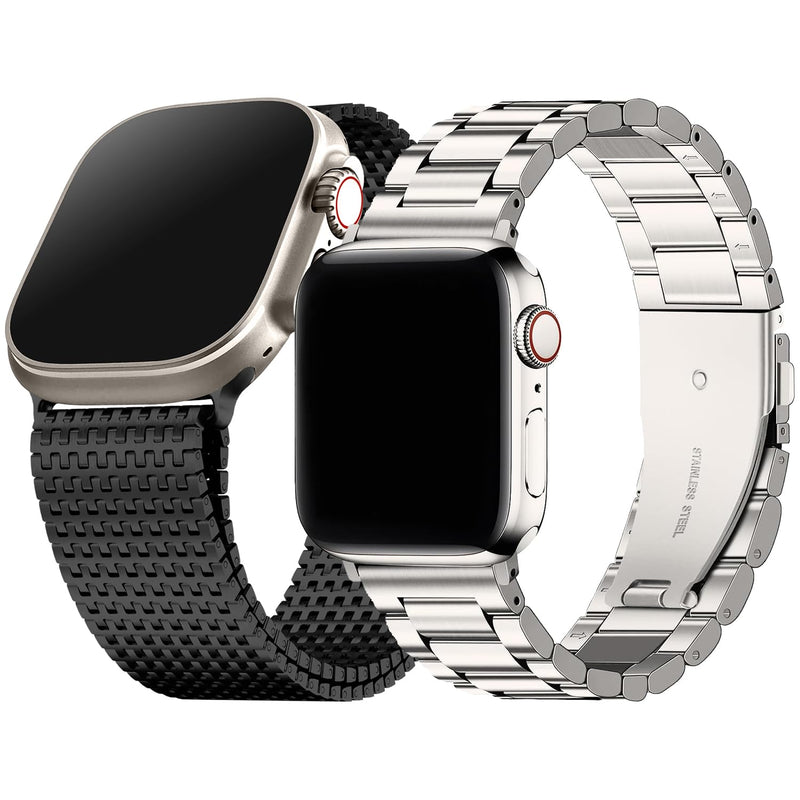 Fullmosa Compatible Stainless Steel Apple Watch Band Ultra/Ultra2 49mm Black with Case & Compatible Metal Apple Watch Band with case Ultra/Ultra2 49mm,Starlight
