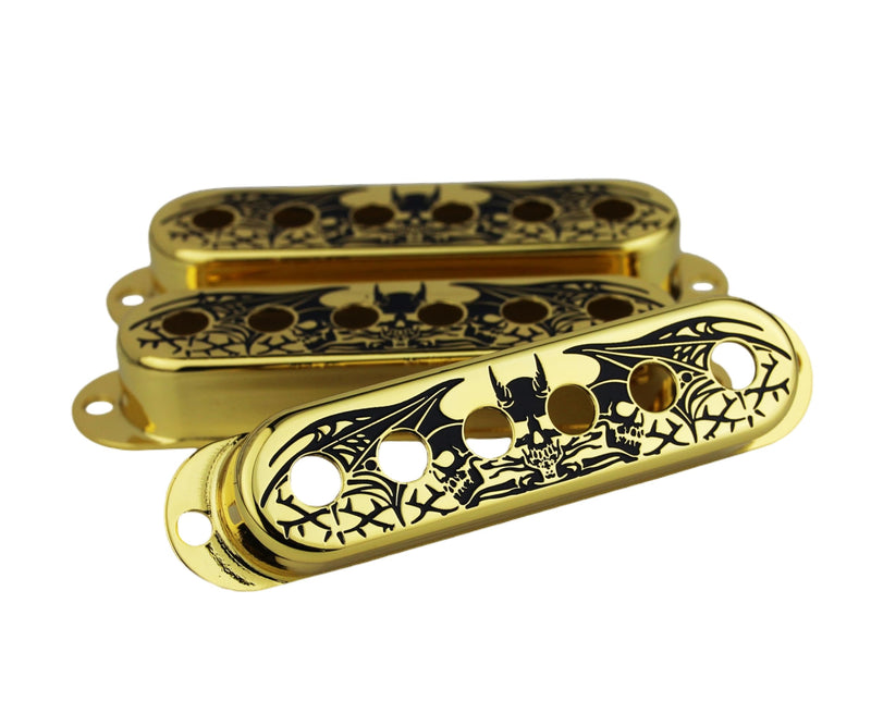 Guyker 3Pcs Single Coil Guitar Pickup Covers (52mm Pole Spacing), Copper Pickup Mounting Ring Set Guitar Accessories Replacement Part Wing Surface, (PS003, Gold) PS003, Gold