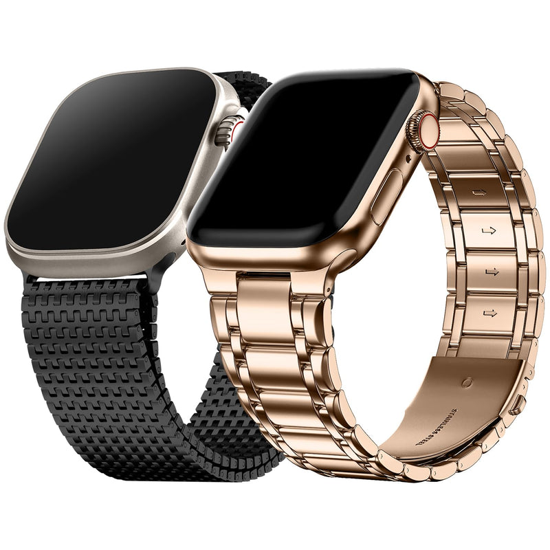 Fullmosa Compatible Stainless Steel Apple Watch Band Ultra/Ultra2 49mm Black with Case & Compatible Metal Apple Watch Band with case Ultra/Ultra2 49mm,Rose Gold