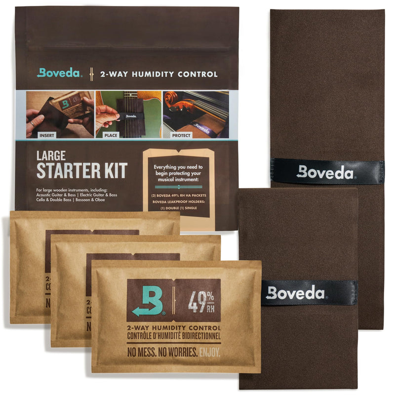 Boveda Music Large Starter Kit - (3) 49% RH Standard Boveda - Ideal Two-Way Humidty Control for MOST CLIMATES - For Guitars & Other Large Wooden Instruments Large Kit (2 Holders + 3 Humidity Packs)