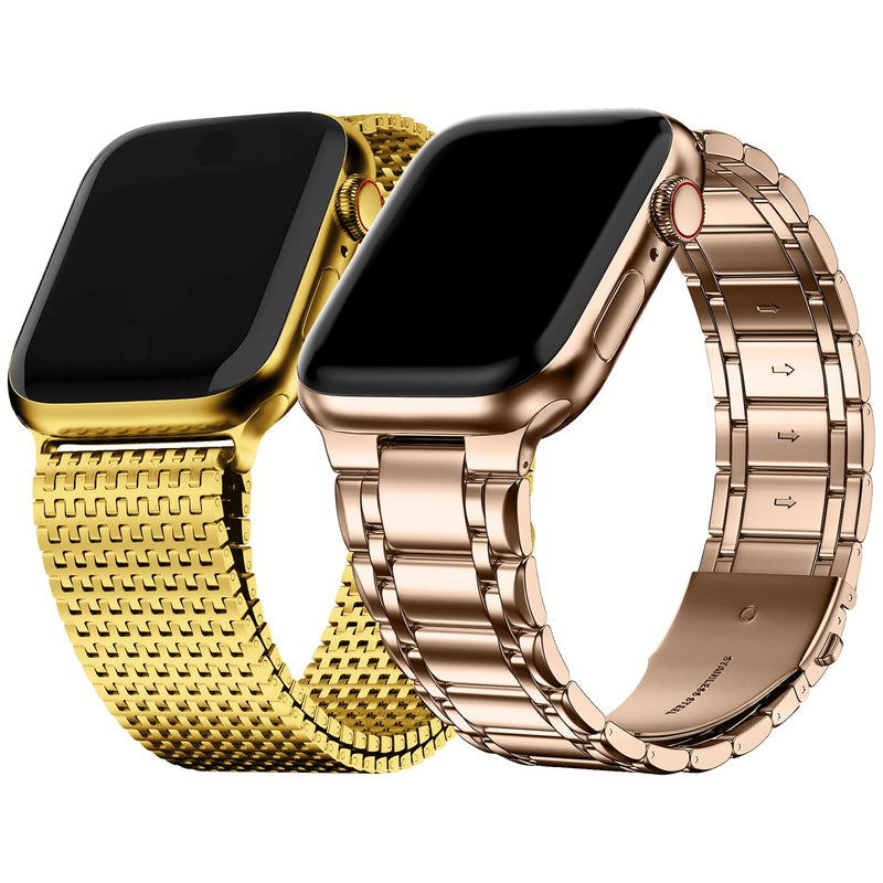 Fullmosa Compatible Metal Mesh Apple Watch Band 44mm/45mm/42mm Gold with Case & Compatible Stainless Steel Apple Watch Band with Case 44mm/45mm/42mm,Rose Gold