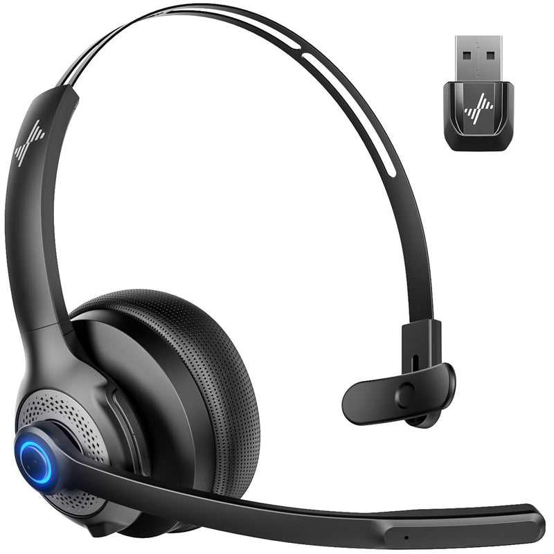 [AUSTRALIA] - JIAMQISHI Wireless Headset with Microphone - Bluetooth V5.2 Headphones with USB Dongle & Mic Mute for PC/Computer/Laptop/Call Center/Zoom/Online Class/Trucker - Bluetooth Headset, Black, EH06U No Charging base 