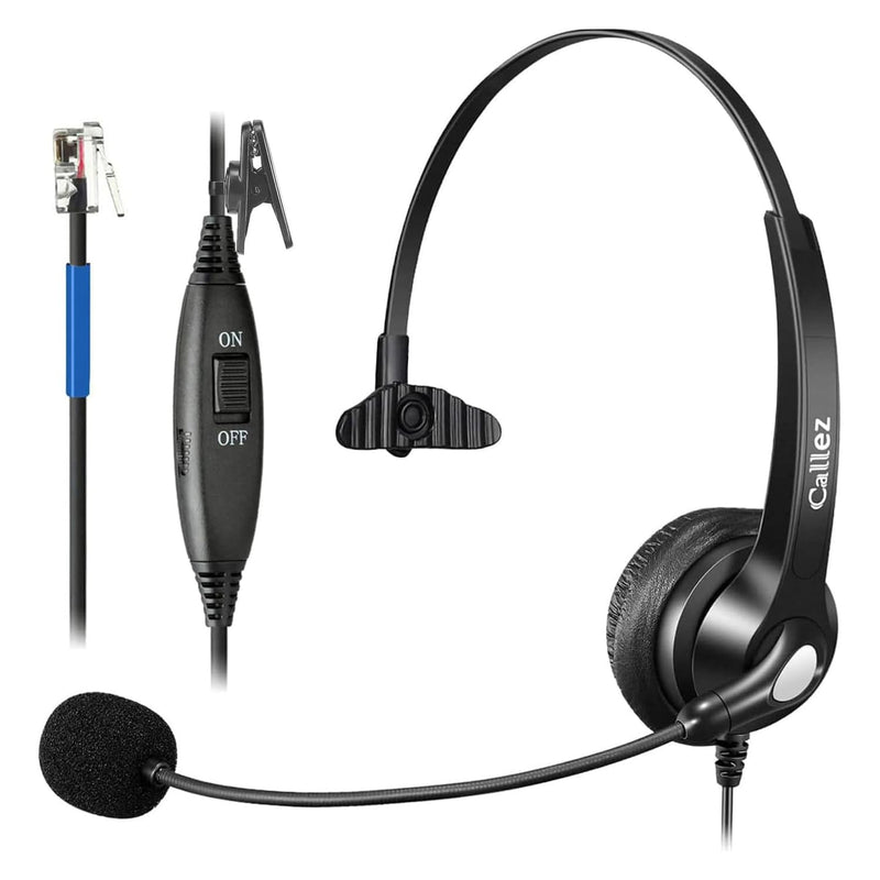 Callez RJ9 Phone Headset with Noise Cancelling Mic & Mute Switch, Corded Telephone Headset for Cisco 8851 8845 8841 8811 7965 7962 7945 7941 7841 7821 6941 6851 Plantronics M12 Office Landline Phones Black